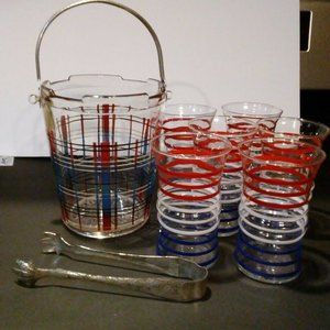 VINTAGE 6 BETSY ROSS TUMBLERS AND ICE BUCKET 1930s